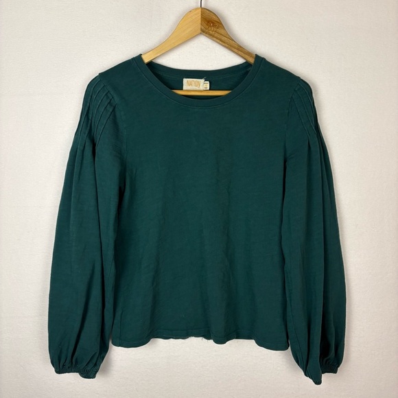 Nation Green Cotton Balloon Sleeve Crew Neck Pullover - Picture 1 of 6